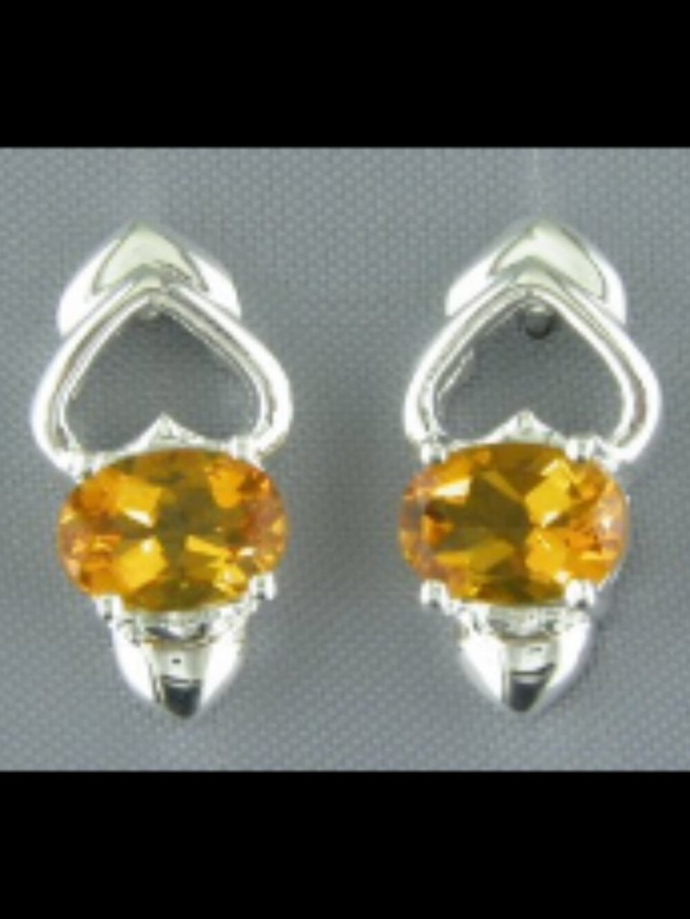Silver Heart Earrings with Oval Citrine